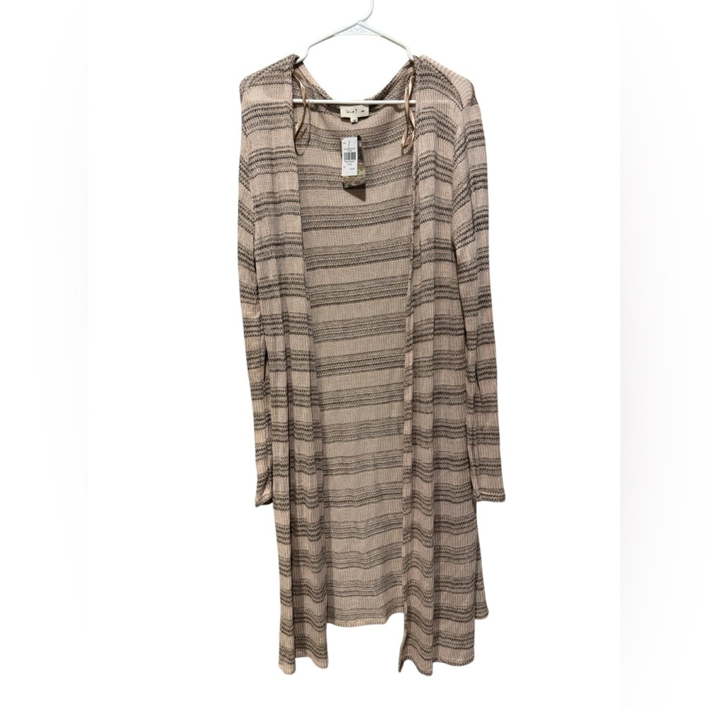 Striped Long Cardigan light pink, tan & white